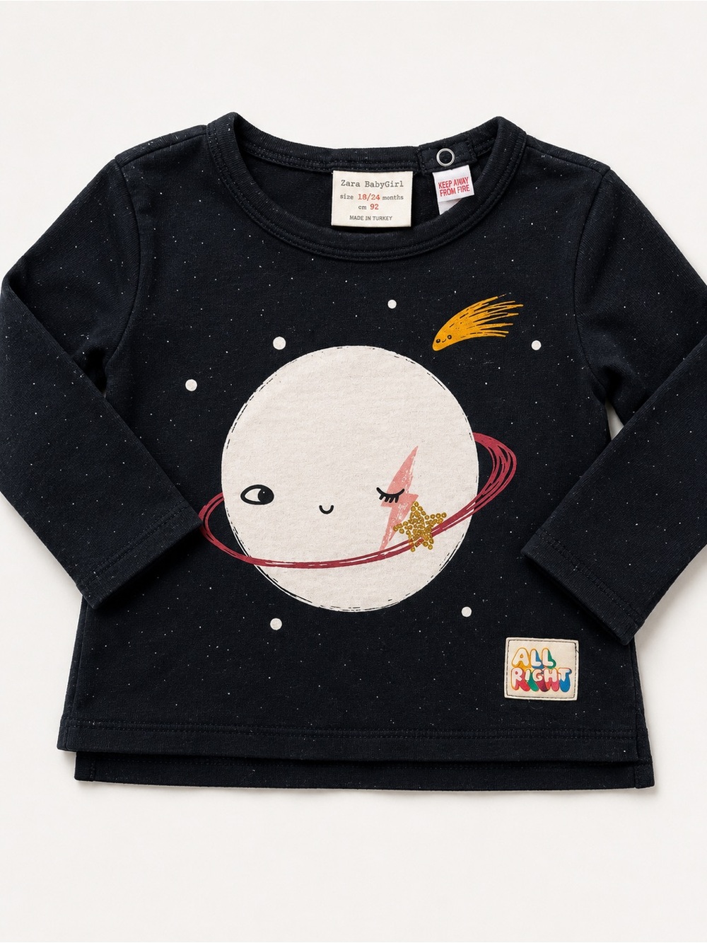 Zara Navy Planet Graphic Long-Sleeve Top